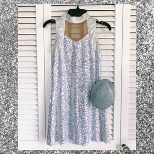 Silver Sparkly High Neck Dress Costume with Hat